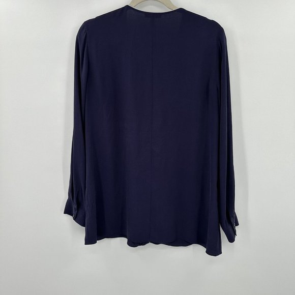 Eileen Fisher Purple Button Front White Trim 100% Silk Long Sleeve Blouse Sz S/P - Picture 5 of 5